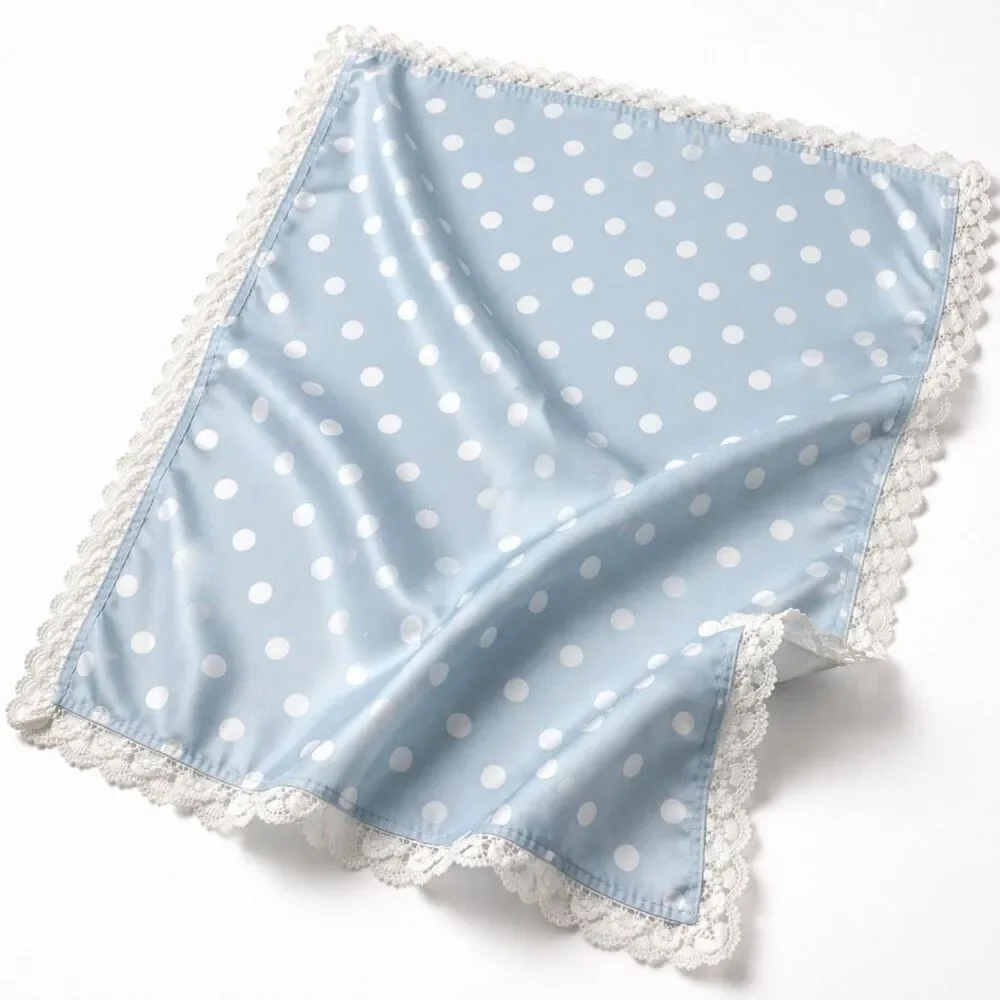 For Love & Lemons Polka Dot Scarf Blue Lace Trim Silk Head Neck Square UO New